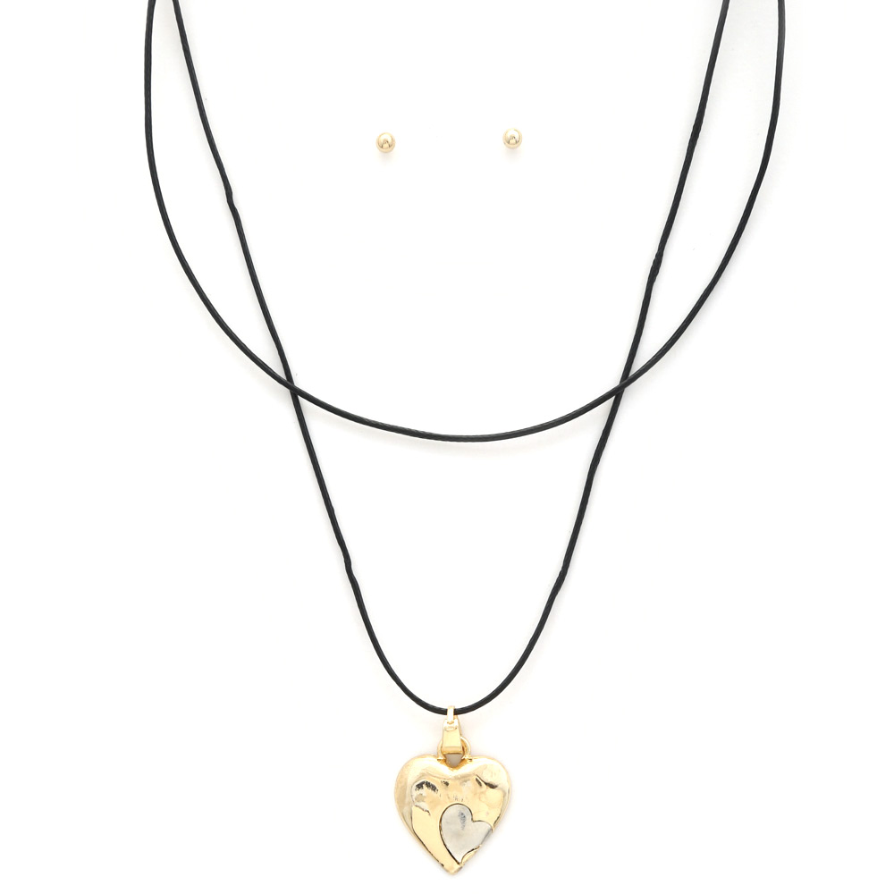 TWO TONE HEART PENDANT NECKLACE