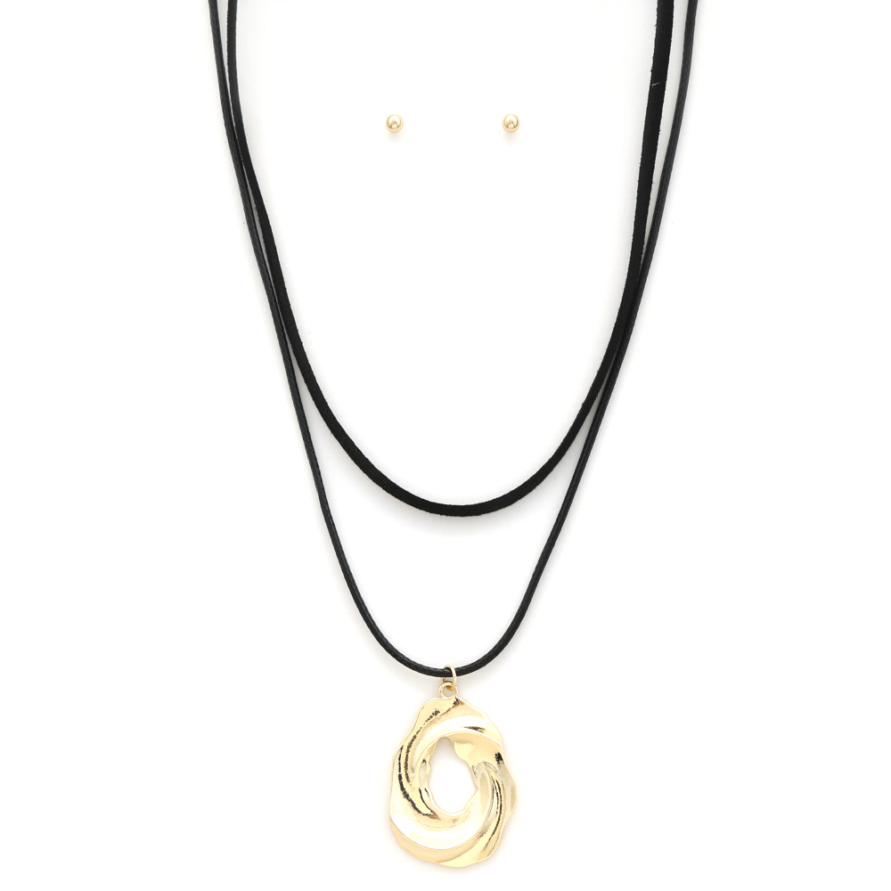 TEARDROP CIRCLE SUEDE LAYERED NECKLACE