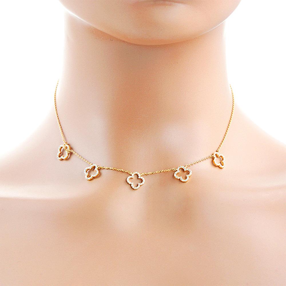 CUT OUT CLOVER RHINESTON STATION NECKLACE