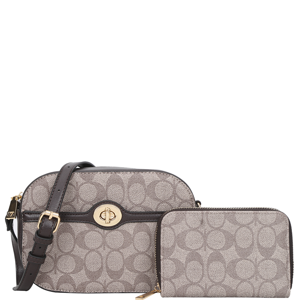 2IN1 OVAL PRINT TWIST CROSSBODY BAG WITH WALLET SET