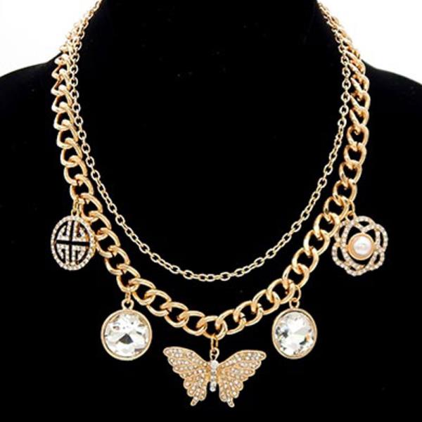 BUTTERFLY MULTI CHARM METAL LAYERED NECKLACE