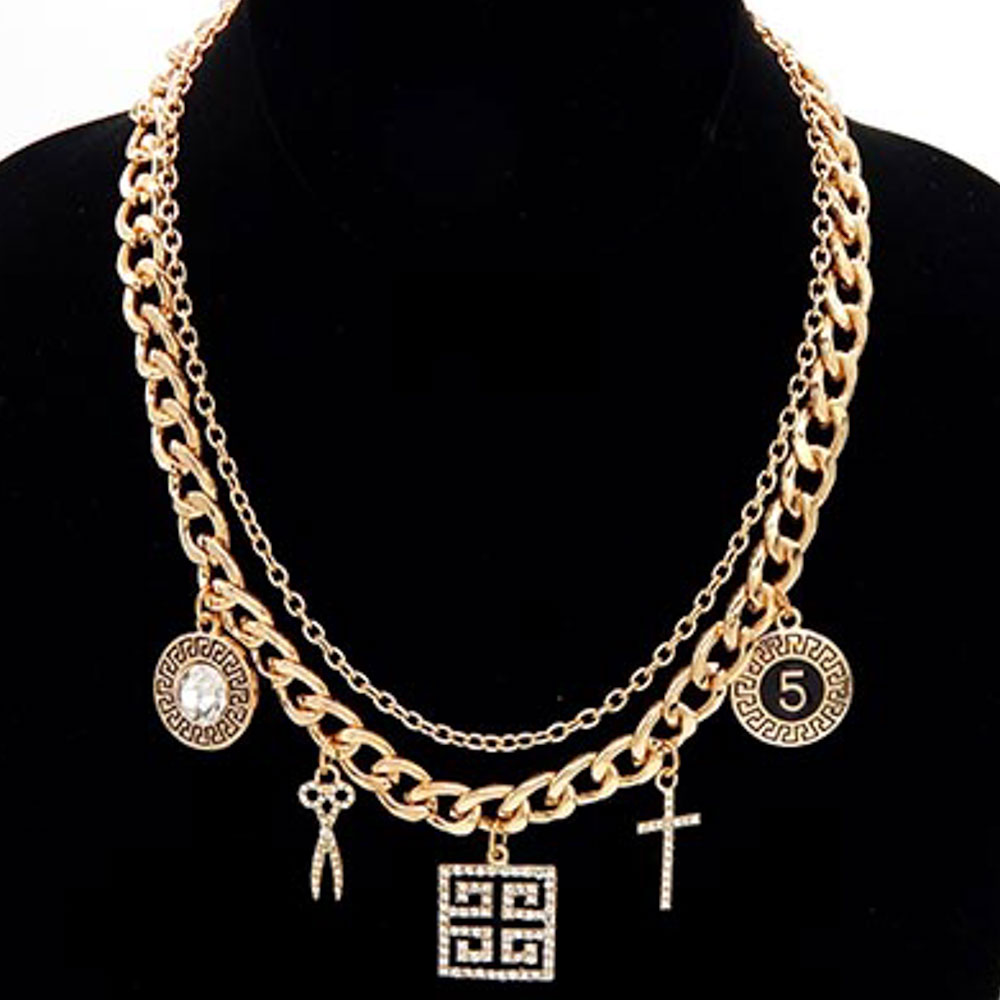 MULTI CHARM METAL LAYERED NECKLACE
