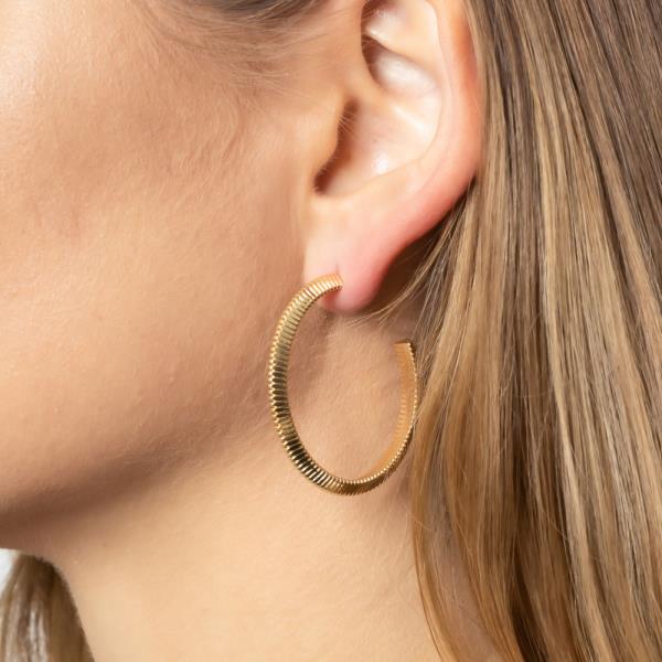 14K GOLD/WHITE GOLD DIPPED POST TEXTURED HOOP