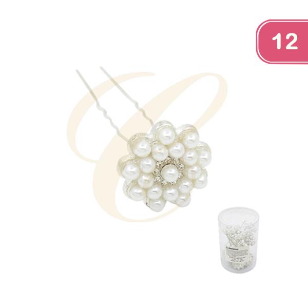 RHINESTONE BRIDAL FLOWER HAIR PIN (12 UNITS)