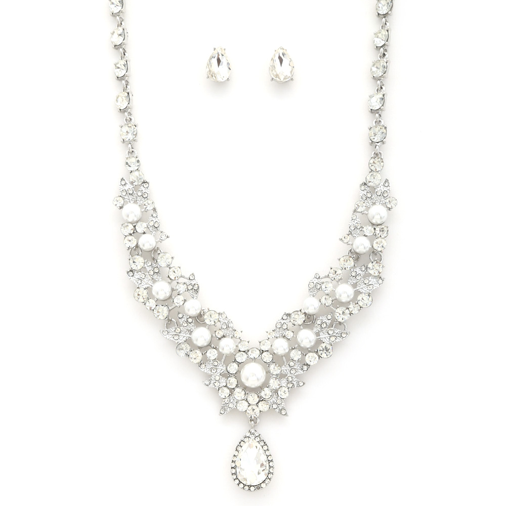 TEARDROP PEARL RHINESTONE NECKLACE