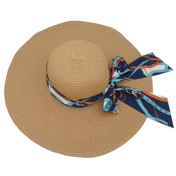 STRAW SUN HAT WITH SILKY RIBBON BAND