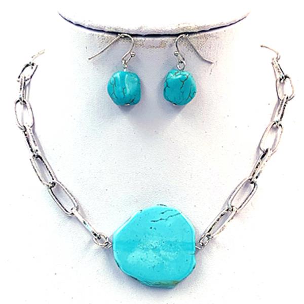 TURQUOISE BEAD PAPERCLIP LINK NECKLACE