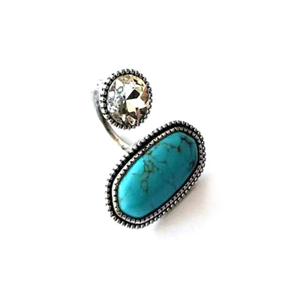 CRYSTAL TURQUOISE OVAL BEAD RING