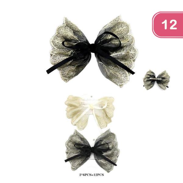 EMBROIDERY BOW CLIP (12 UNITS)
