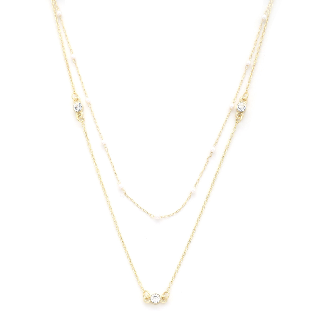 DOUBLE LAYER WITH PEARL CRYSTAL NECKLACE