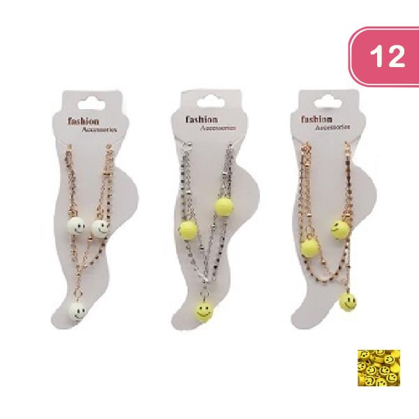 HAPPY FACE METAL CHAIN ANKLET (12 UNITS)