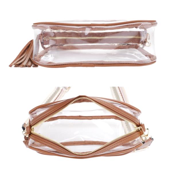 CLEAR SQUARE BOX SHAPE TASSEL ZIPPER CROSSBODY BAG