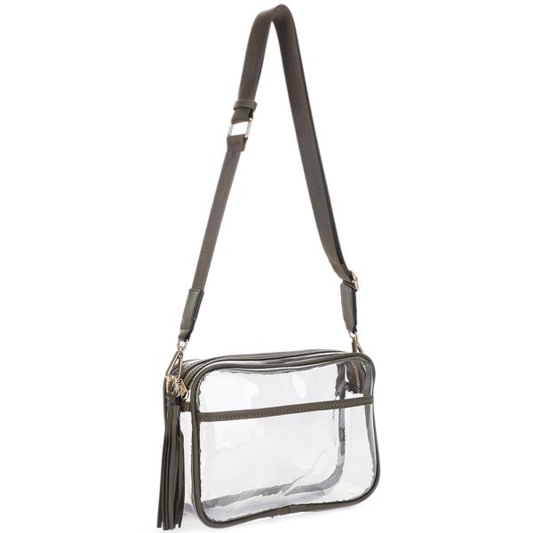 CLEAR SQUARE BOX SHAPE TASSEL ZIPPER CROSSBODY BAG