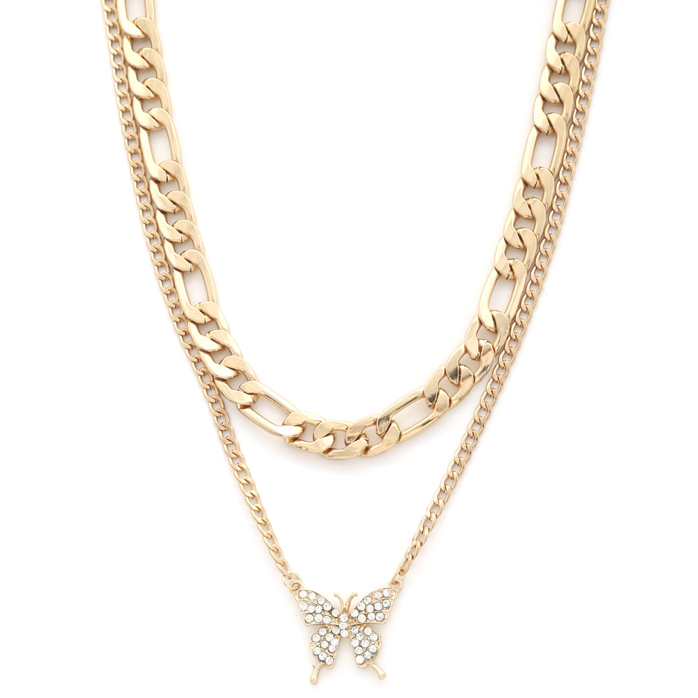 SODAJO BUTTERFLY CURB LINK LAYERED NECKLACE