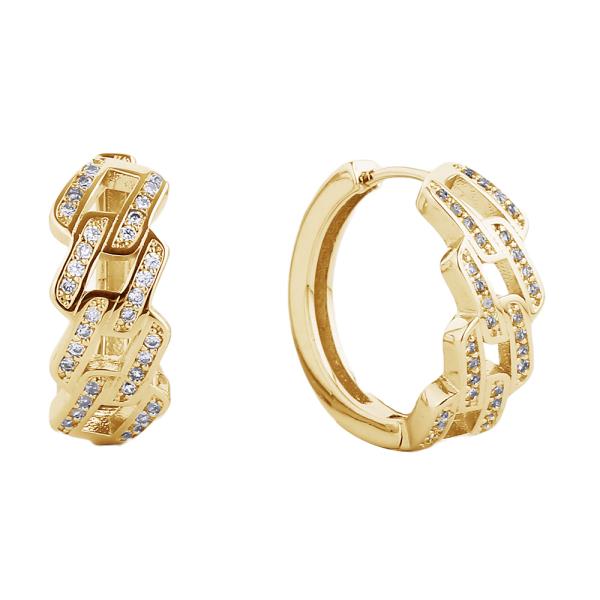 14K GOLD/WHITE GOLD DIPPED HUGGIE HOOP CZ PAVED 1.78CM EARRING
