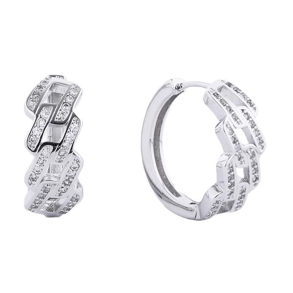 14K GOLD/WHITE GOLD DIPPED HUGGIE HOOP CZ PAVED 1.78CM EARRING