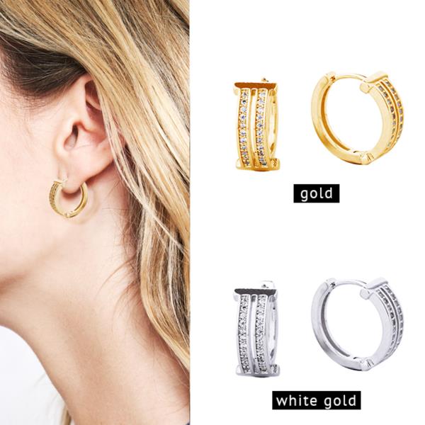 14K GOLD/WHITE GOLD DIPPED HUGGIE HOOP CZ PAVED 2.11CM EARRING