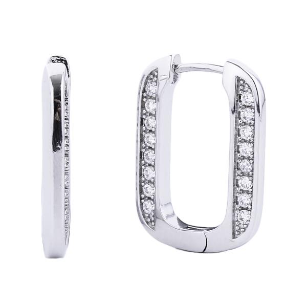 14K GOLD/WHITE GOLD DIPPED HUGGIE HOOP CZ PAVED 2.03CM EARRING