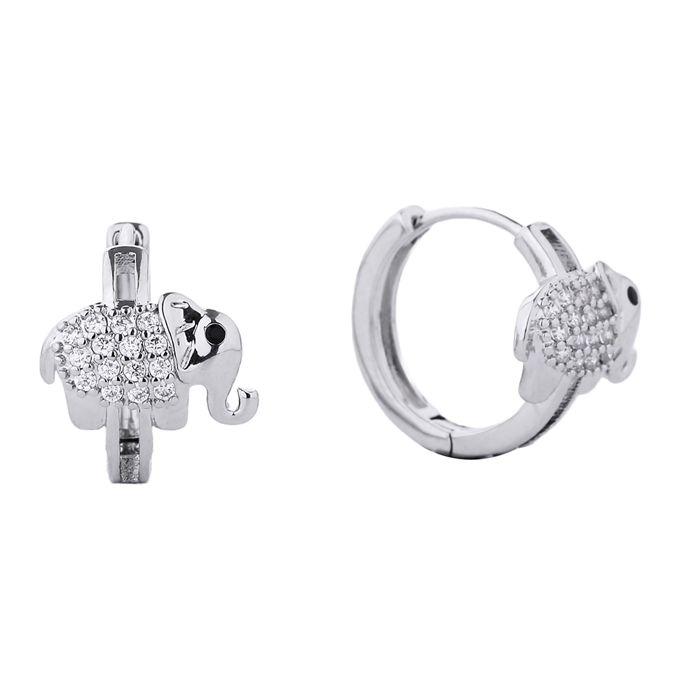 14K GOLD/WHITE GOLD DIPPED HUGGIE HOOP CZ PAVED 2.11CM EARRING