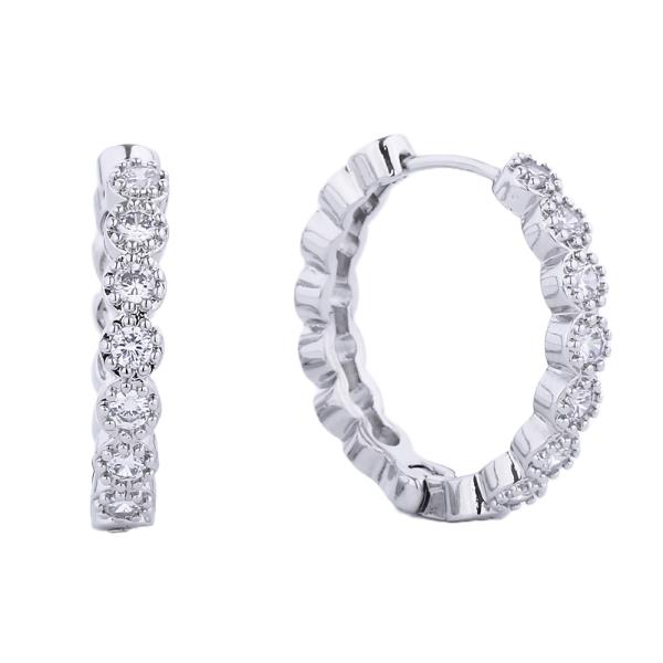 14K GOLD/WHITE GOLD DIPPED HUGGIE HOOP CZ PAVED 2.29CM EARRING