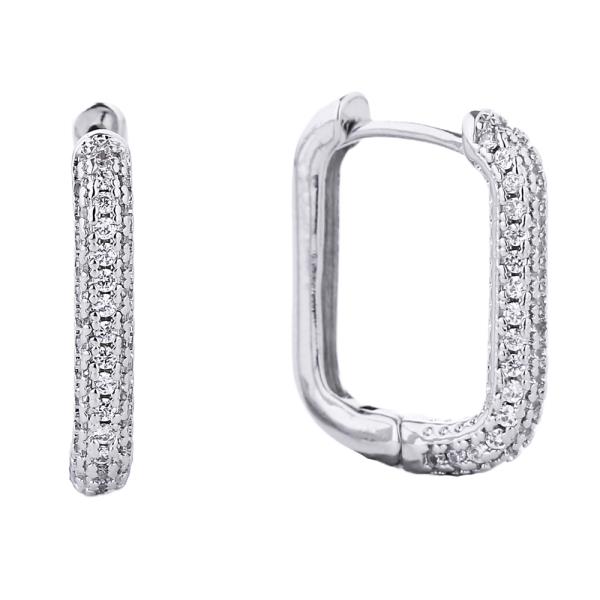 14K GOLD/WHITE GOLD DIPPED HUGGIE HOOP CZ PAVED 2.11CM EARRING