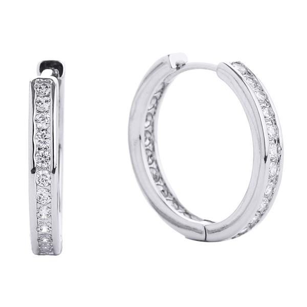 14K GOLD/WHITE GOLD DIPPED HUGGIE HOOP CZ PAVED 14MM EARRING