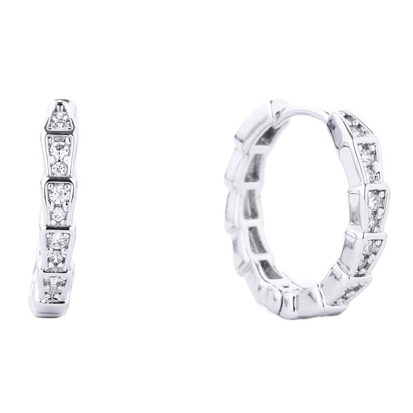 14K GOLD/WHITE GOLD DIPPED HUGGIE HOOP CZ PAVED 19MM EARRING