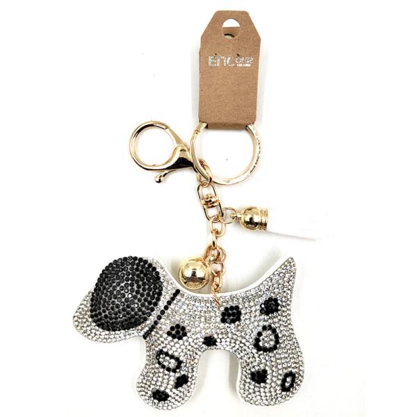 RHINESTONE DOG KEYCHAIN WITH TASSEL