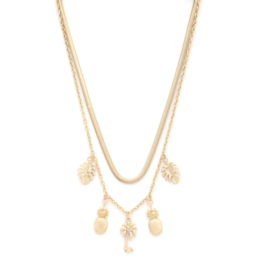 SODAJO TROPICAL LEAF CHARM LAYERED NECKLACE