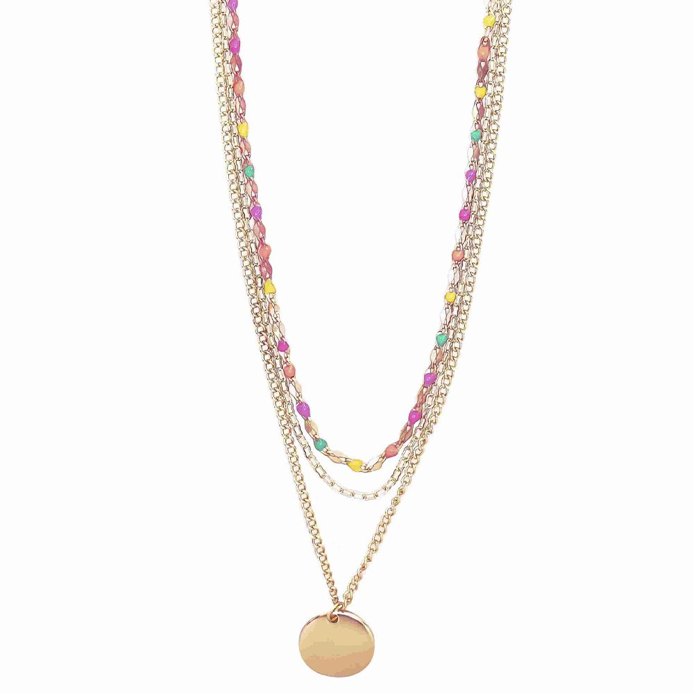 COLORFUL BEAD 3 LAYERED PENDANT MULTI NECKLACE