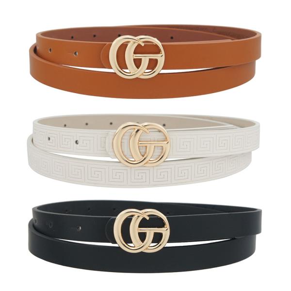 SOLID & GREEK KEY EMBOSS TRIO SKINNY GO BUCKLE BELT
