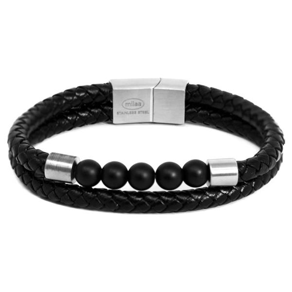 BEADED PU LETAHER LAYERED MAGNEITC BRACELET