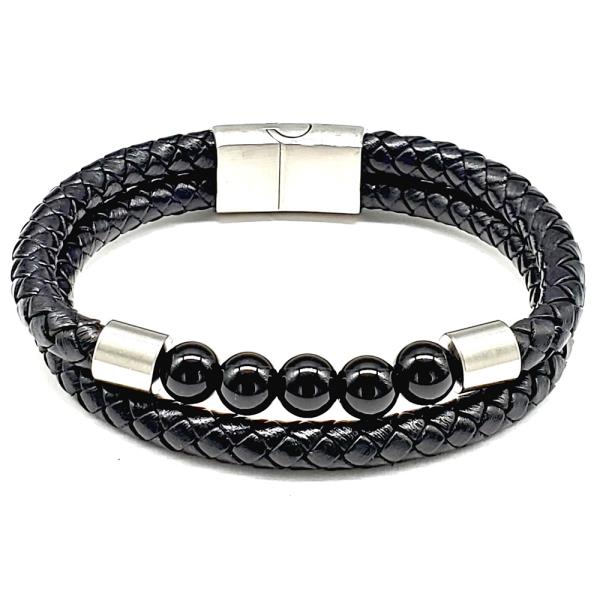 BEADED PU LETAHER LAYERED MAGNEITC BRACELET