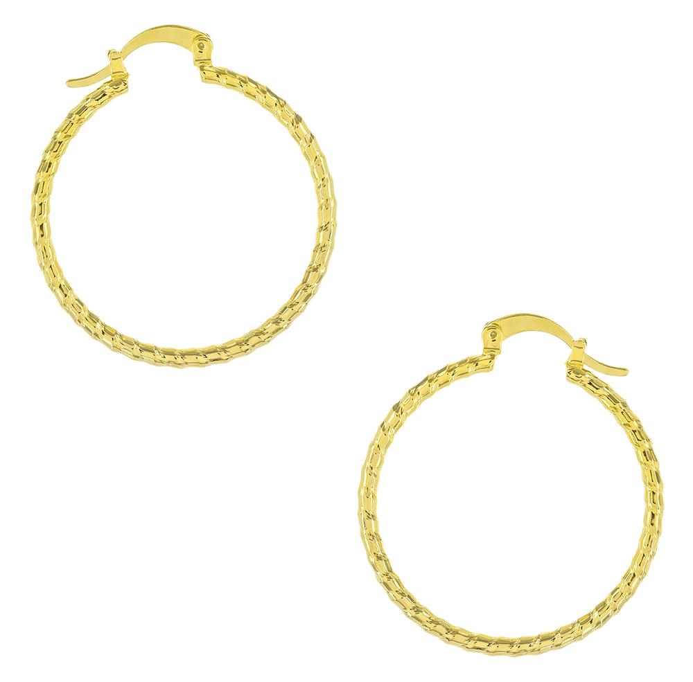 TEXTURED GOLD PLATED HOOP EARRING