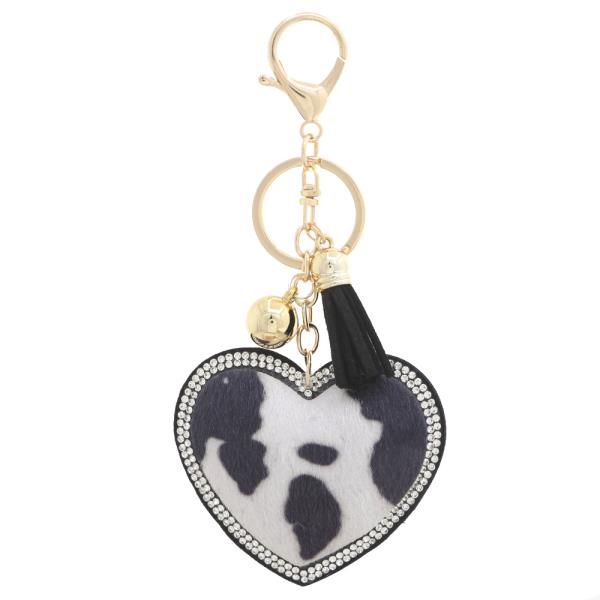 HEART COW PRINT PATTERN KEYCHAIN