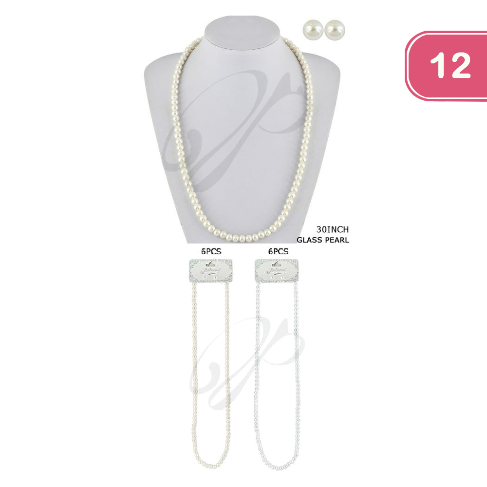 FASHION GLASS PEARL NECKLACE EARRING SET (12UNITS)