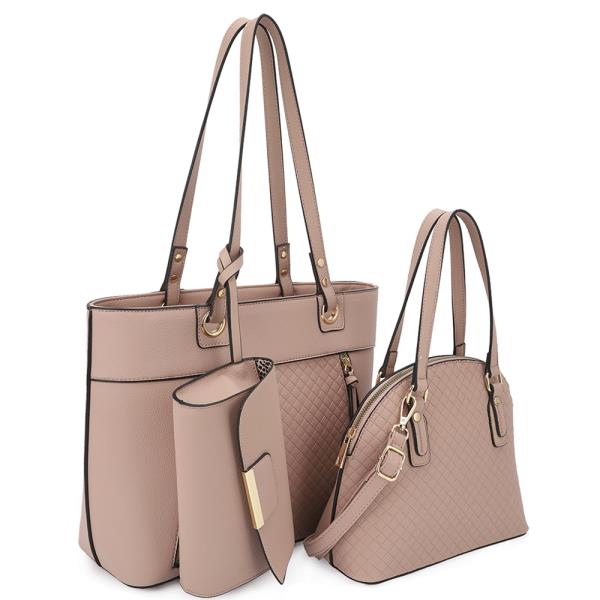3IN1 SMOOTH TEXTURE PATTERN TOTE BAG WITH HANDLE BAG AND CLUTCH SET