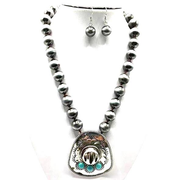 WESTERN COWBOY HAT BEADED NECKLACE