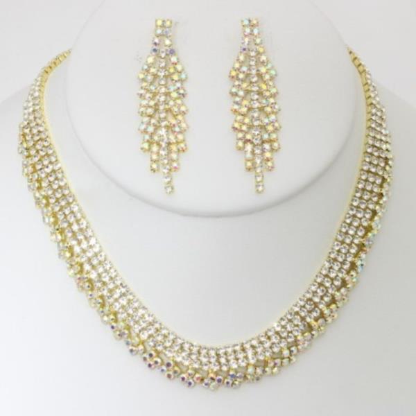 RHINESTONE NECKLACE AND EARRING SET