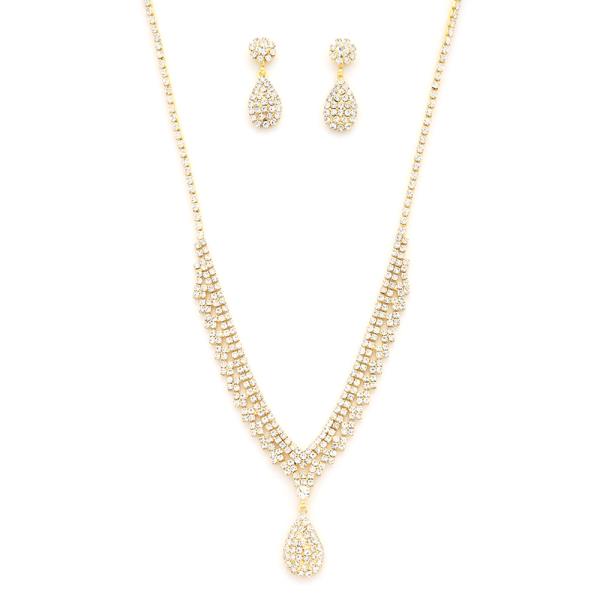 RHINESTONE DANGLE NECKLACE AND EARRING SET