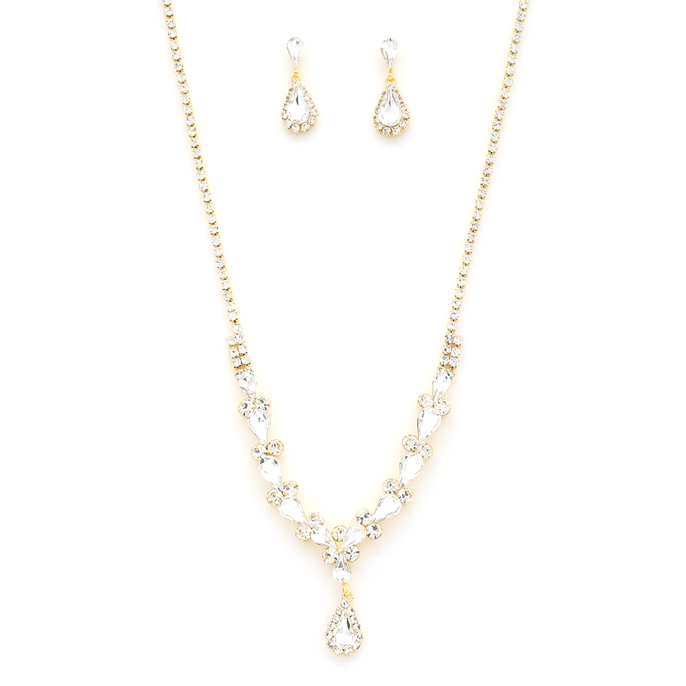 RHINESTONE CRYSTAL TEAR DROP NECKLACE AND EARRING SET