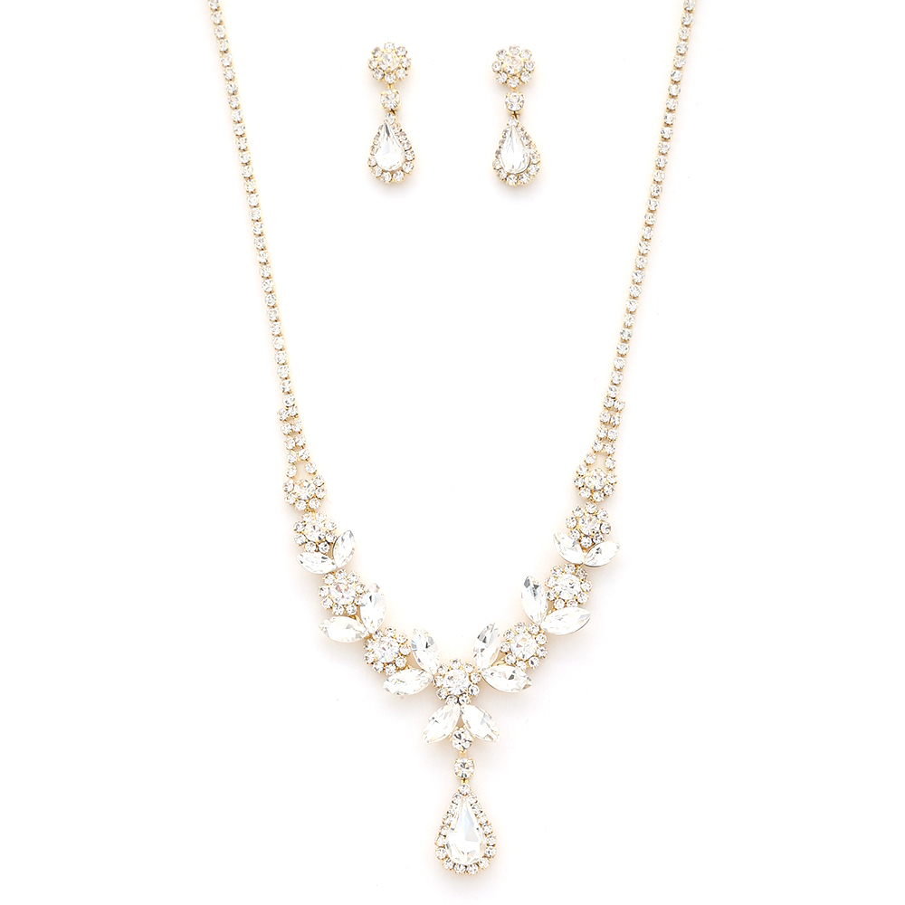 RHINESTONE CRYSTAL DESIGN NECKLACE AND EARRING SET