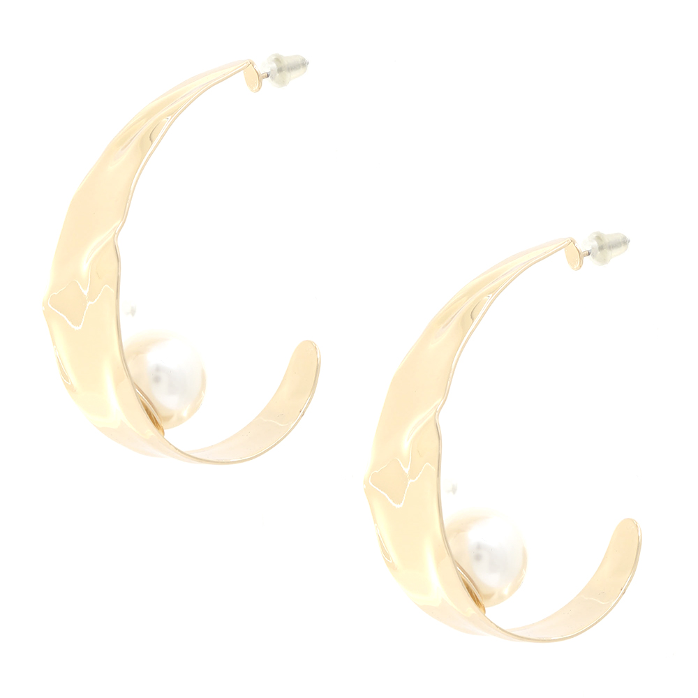 METAL WIDE HOOP WITH PEARL EARRING