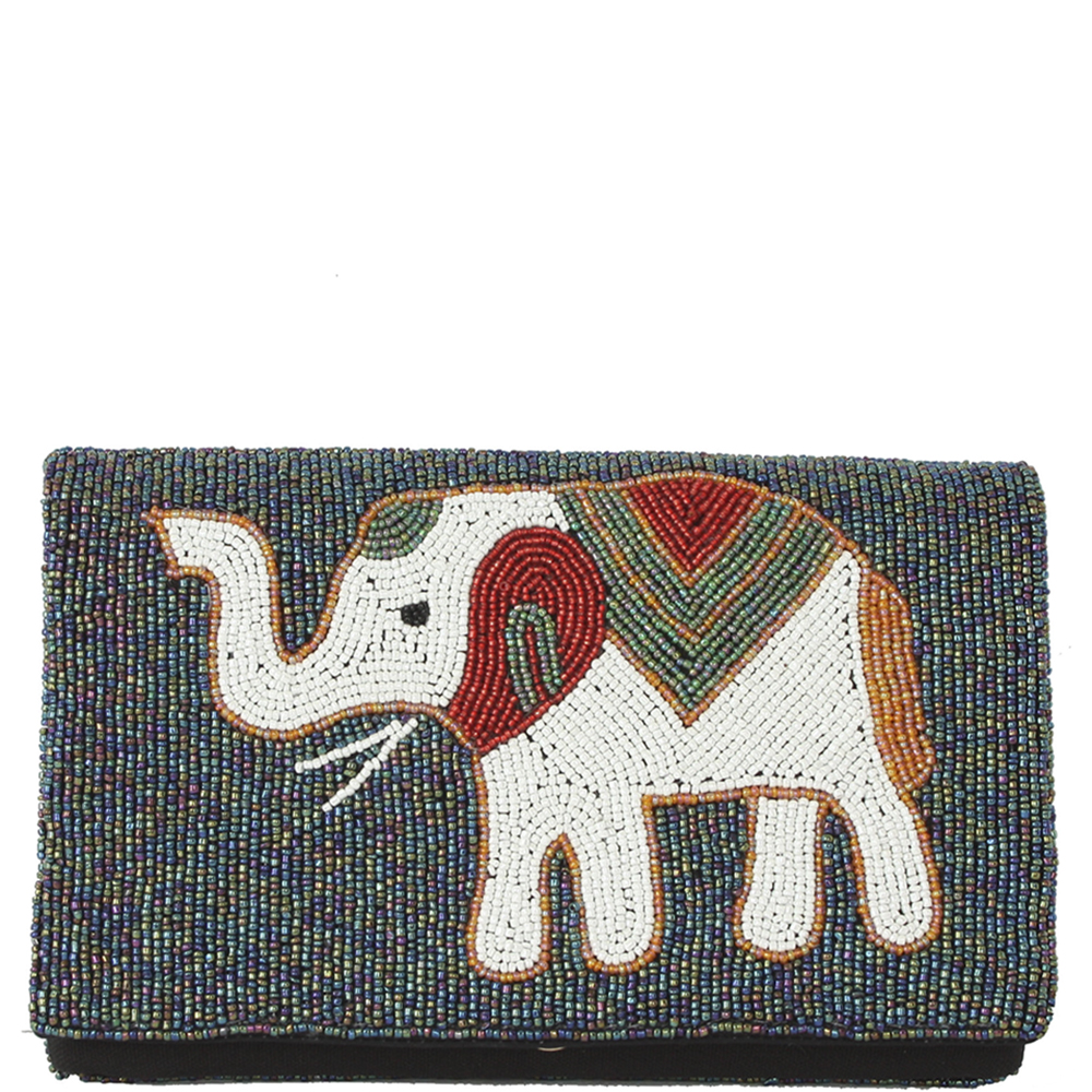 FULLY BEADED ELEPHANT CLUTCH BAG