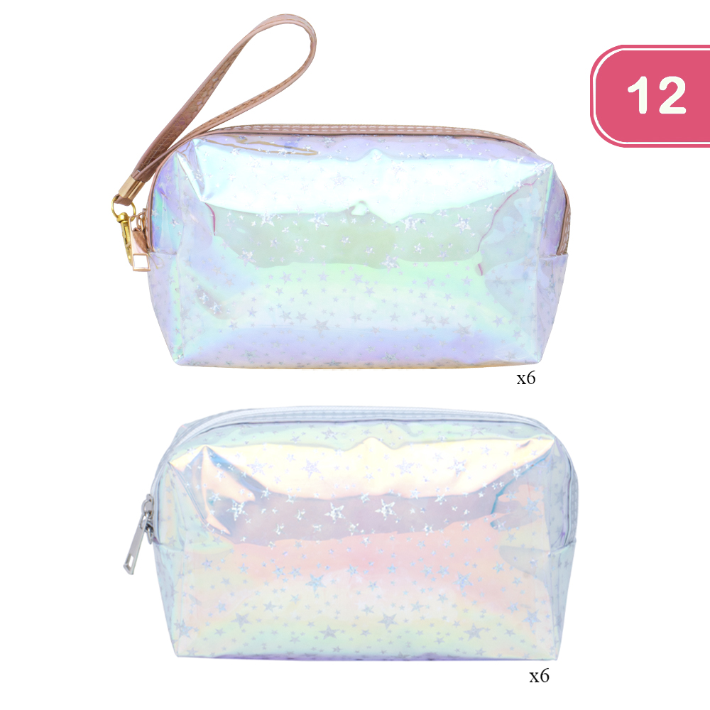 HOLOGRAM STAR CLEAR ZIPPER BAG (12 UNITS)
