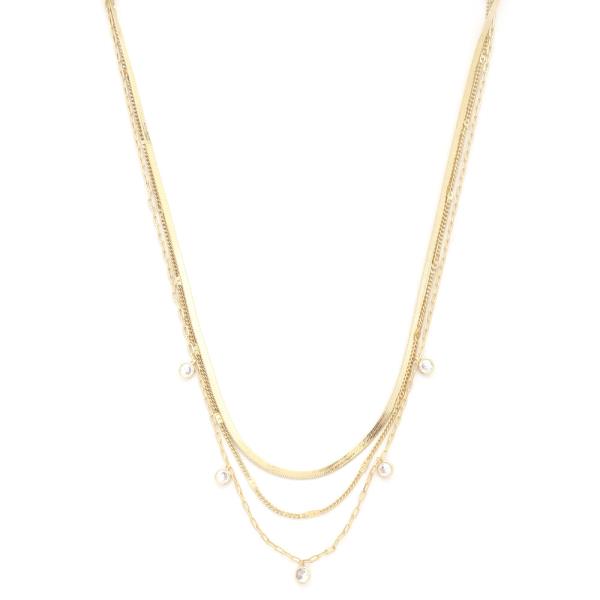 CRYSTAL FLAT SNAKE CHAIN LAYERED NECKLACE