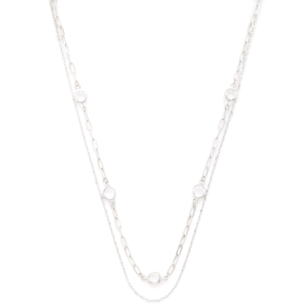 ROUND CRYSTAL STATION OVAL LINK LAYERED NECKLACE