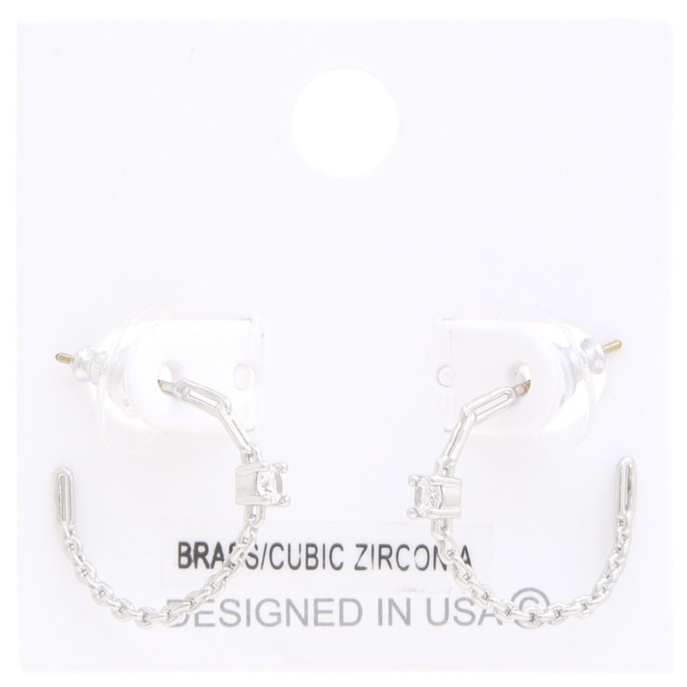 OVAL LINK CRYSTAL OPEN HOOP EARRING