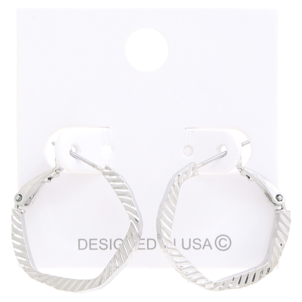 LINE HEXAGON SHAPE METAL HOOP EARRING