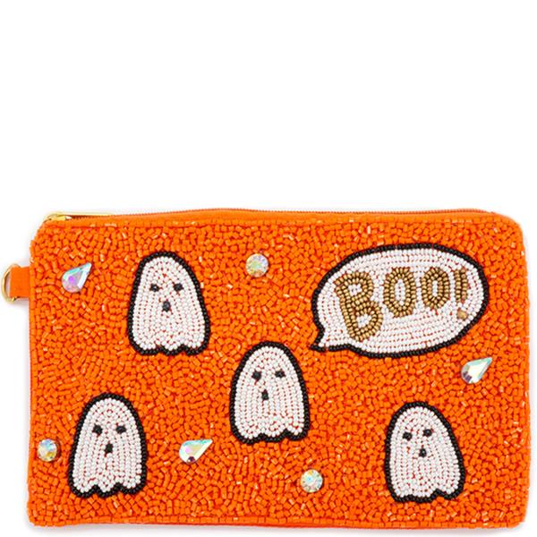 "BOO" GHOSTS SEED BEADED COIN BAG
